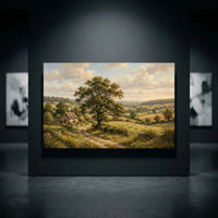 Countryside Landscape Stretched Canvas Wall Art, Cottage Meadow Print, Classic Living Room Decor