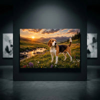 Regal Beagle Dog Mountain Sunset Oil Painting Style Canvas Print Wall Art, Nature Inspired - Mockup Display 10