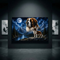 Majestic Saint Bernard Dogs Moonlit Mountain Lake Canvas Print Wall Art - Mockup Display 10