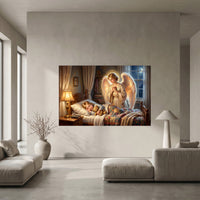 Guardian Angel Watching Child Oil Painting Style Canvas Print Wall Art, Serene Home Decor - Mockup Display 10