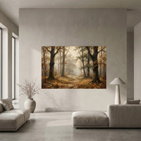 Misty Autumn Forest Path Oil Painting Style Canvas Print Wall Art for Rustic Decor - Mockup Display 10