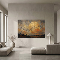 Flock of Birds Full Moon Landscape Oil Painting Style Canvas Print Wall Art for Home - Mockup Display 10
