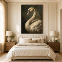 Graceful White Swan Oil Painting Style Canvas Print Wall Art, Elegant Wildlife Decor - Mockup Display 10