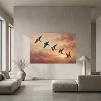 Barn Swallows Sunset Sky Oil Painting Style Canvas Print Wall Art for Nature Lovers - Mockup Display 10