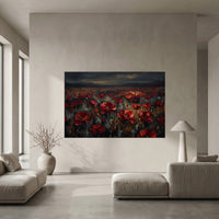 Dramatic Red Poppy Field Impasto Style Canvas Print Wall Art, Vibrant Decor - Mockup Display 10
