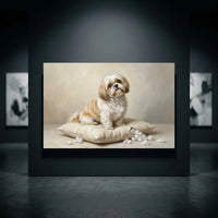 Shih Tzu Stretched Canvas Wall Art, Soft Dog Portrait Print, Elegant Bedroom Decor