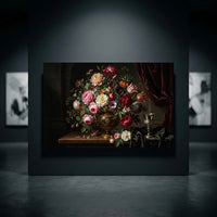 Classical Floral Bouquet Oil Painting Style Canvas Print Wall Art, Elegant Decor - Mockup Display 10