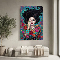 Boho Woman with Floral Tattoos Canvas Print Wall Art, Mystical Decor - Mockup Display 10