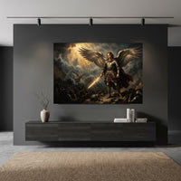 Archangel Michael Divine Battle Oil Painting Style Canvas Print Wall Art, Majestic - Mockup Display 10