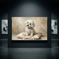 White Bichon Frise Stretched Canvas Wall Art, Soft Dog Portrait Print, Elegant Bedroom Decor