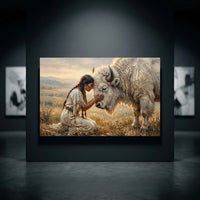 Native American Woman White Buffalo Oil Painting Style Canvas Print Wall Art, Spiritual Decor - Mockup Display 10