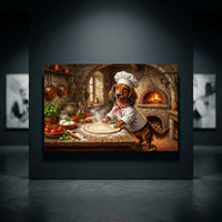 Dachshund Chef Making Pizza Oil Painting Style Canvas Print Wall Art for Kitchen - Mockup Display 10