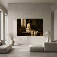Contemplative Woman Classical Oil Painting Style Canvas Print Wall Art, Elegant - Mockup Display 10
