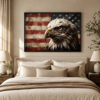 Regal Bald Eagle American Flag Oil Painting Style Canvas Print Wall Art, Rustic Decor - Mockup Display 10