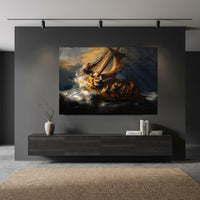 Rembrandt's Storm Sea Galilee Oil Painting Style Canvas Print Wall Art, Museum Quality - Mockup Display 10