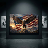Bald Eagle Stretched Canvas Wall Art, American Flag Wildlife Print, Patriotic Statement Decor