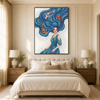 Mystical Water Maiden & Koi Fish Fantasy Canvas Print Wall Art, Serene Decor - Mockup Display 10