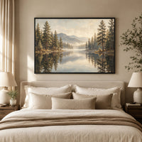 Misty Forest Lake Mountain Landscape Oil Painting Style Canvas Print Wall Art - Mockup Display 10