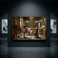 Raccoon Bathroom Stretched Canvas Wall Art, Royal Animal Print, Luxury Powder Room Decor