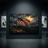 American Flag Mountain Canvas Wall Art, Dramatic Patriotic Landscape Print, Rustic Living Room Decor