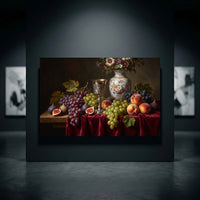 Opulent Still Life Fruit & Flower Oil Painting Style Canvas Print Wall Art Décor - Mockup Display 10