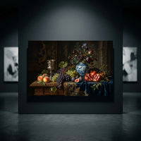 Classical Still Life Fruit Flowers Oil Painting Style Canvas Print Wall Art, Elegant Decor - Mockup Display 10