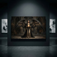 Dark Angel Stretched Canvas Wall Art, Gothic Fantasy Woman Print, Dramatic Statement Decor