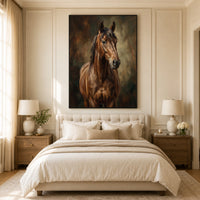 Brown Horse Oil Painting Style Canvas Print Wall Art for Equestrian Decor - Mockup Display 10