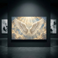 Ethereal Angel Wings Heavenly Clouds Light Rays Canvas Print Wall Art, Divine Decor - Mockup Display 10