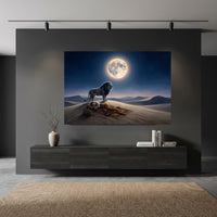 Mystical Desert Night Lion Guarding Man Canvas Print Wall Art, Dreamscape Decor - Mockup Display 10