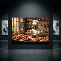 Charming French Bulldog Baker Oil Painting Style Canvas Print Wall Art, Kitchen Decor - Mockup Display 10