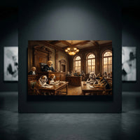 Canine Courtroom Drama Oil Painting Style Canvas Print Wall Art Humorous Decor - Mockup Display 10