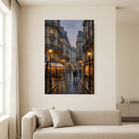 Paris Street Stretched Canvas Wall Art, Rainy City Print, Elegant Urban Decor