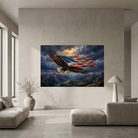 Majestic Bald Eagle American Flag Landscape Oil Painting Style Canvas Print - Mockup Display 10