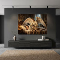Classical Guardian Angel Child Oil Painting Style Canvas Print Wall Art, Divine Serenity - Mockup Display 10