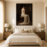 Classical Seated Woman Portrait Oil Painting Style Canvas Print Wall Art - Mockup Display 10