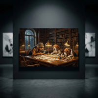 Detective Dogs Library Oil Painting Style Canvas Print Wall Art, Elegant Study Decor - Mockup Display 10