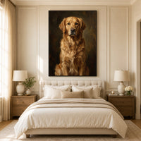 Regal Golden Retriever Oil Painting Style Canvas Print Wall Art, Timeless Home Decor - Mockup Display 10