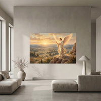 Majestic Angel Sunset Oil Painting Style Canvas Print Wall Art for Serene Home Decor - Mockup Display 10