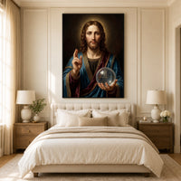 Jesus Christ Salvator Mundi Oil Painting Style Canvas Print Wall Art, Divine - Mockup Display 10