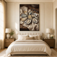 Fresh Oysters with Lemon Oil Painting Style Canvas Print Wall Art for Kitchen - Mockup Display 10