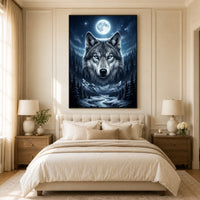 Mystical Blue-Eyed Wolf & Winter Moonlight Forest Canvas Print Wall Art Decor - Mockup Display 10