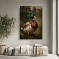 Mallard Duck Pond Rustic Landscape Oil Painting Style Canvas Print Wall Art Decor - Mockup Display 10