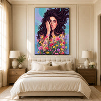 Dynamic Woman Floral Portrait Oil Painting Style Canvas Print Wall Art, Elegant - Mockup Display 10