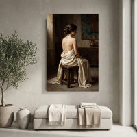 Serene Draped Woman Classical Oil Painting Style Canvas Print Wall Art for Elegance - Mockup Display 10