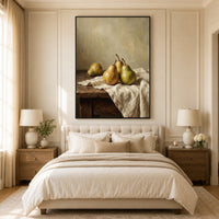 Rustic Pear Still Life Oil Painting Style Canvas Print Wall Art Kitchen Decor - Mockup Display 10