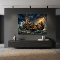 Jesus Christ Calming Storm Oil Painting Style Canvas Print Wall Art, Inspirational - Mockup Display 10