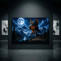 Majestic Doberman Dogs Moonlight Mountain Lake Canvas Print Wall Art - Mockup Display 10