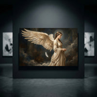 Angel Stretched Canvas Wall Art, Ethereal Winged Woman Print, Elegant Spiritual Room Decor