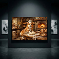 Charming Corgi Baker Oil Painting Style Canvas Print Wall Art, Rustic Bakery Decor - Mockup Display 10